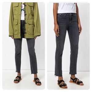 Mih Jeans Daily Jean High Rise Straight Jeans in Chippy Wash Faded Black Frayed